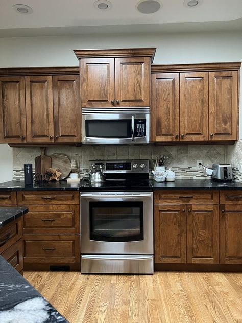 Transform Oak Kitchen Cabinets, Renovated Kitchen Cabinets, Update Cabinets Without Painting, 1995 Kitchen Remodel, Kitchen Update Without Painting Cabinets, Kitchen Cabinet Update, Update Wood Cabinets, Refinish Kitchen Cabinets Wood, Updating Dark Kitchen Cabinets