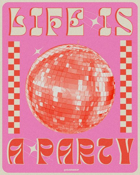 70s Disco Graphic Design, Disco Illustration Graphic Design, 70s Inspired Graphic Design, Disco Ball Branding, Disco Ball Graphic Design, Party Poster Graphic Design, Y2k Graphic Design Posters, Disco Poster Design, Disco Graphic Design