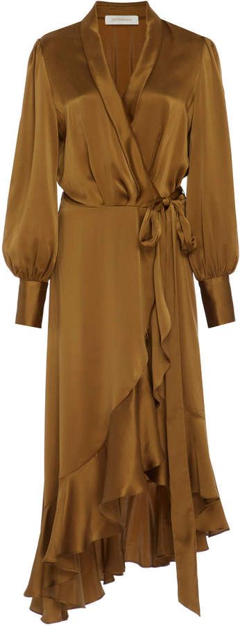 Wrap Midi Dress, Beach Wear Dresses, Silk Midi Dress, 1940s Fashion, Silk Wrap, Chic Outfit, Gold Dress, Classy Dress, Guest Dresses