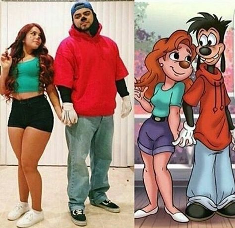 Goofy Movie costume! This is so cute! Easy Couples Cosplay, Halloween Casal, Brunette Halloween, Cartoon Halloween Costumes, Cute Couples Costumes, Couples Cosplay, Halloween Coustumes, Couple Costumes, Couples Halloween Outfits