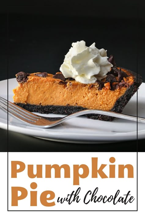 Chocolate Pumpkin Pie, Kinds Of Pie, Pumpkin Dishes, Best Pumpkin Pie, Pumpkin Pie Mix, Chocolate Crust, Fool Proof, Pumpkin Pie Recipes, Baked Chips