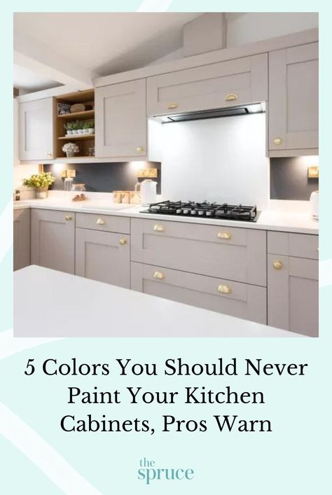 Pro interior designers say to never paint your kitchen cabinets these five colors to ensure that they maintain resale value. #kitchenpaintcolors #selllingyourhometips #kitchencabinetpaintcolors #easykitchenupgrades #apartmentdecor    #thespruce New Kitchen Cabinets Colors, Kitchen Cabinet Color Trends 2024, Colours For Kitchen Cupboards, Best Paint Color For Kitchen Cabinets, Painted Kitchen Cupboards Colors, Best Colour For Kitchen Cabinets, Kitchen Cupboards Colors, Popular Cabinet Colors 2024, 2024 Kitchen Cabinet Colors