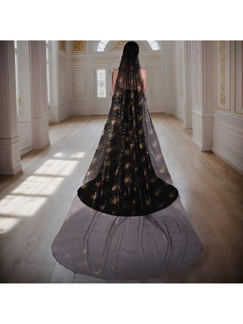 New Arrival Black Star Sequined Sheer Single Layer Extra Long Wedding Veil Bridal VeilI discovered amazing products on SHEIN.com, come check them out! Long Wedding Veil, Long Veil Wedding, Wedding Veil, Bridal Veil, Black Star, Lany, Extra Long, Veil, Home Jewelry