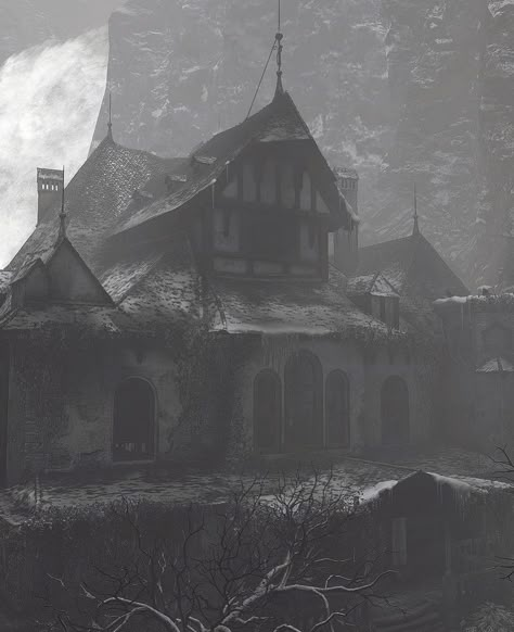 House Beneviento Aesthetic, Resident Evil Village Background, Resident Evil Village Aesthetic, House Beneviento, Dark Village, Horror Concept Art, The Court Of Shadows, Court Of Shadows, Resident Evil Aesthetic