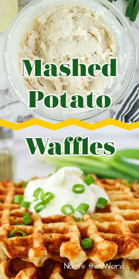 Mashed Potato Waffles, Potato Waffle Recipe, Cheddar Mashed Potatoes, Waffle Iron Recipes, Cheese Mashed Potatoes, Potato Waffles, Waffle Maker Recipes, Savory Waffles, How To Make Potatoes