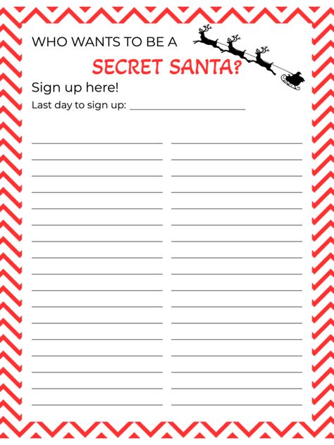 Santa Stationary Printable Free, Sign Up Sheet Template Free Printable, Secret Santa Sign Up Sheet For Work, Secret Santa Sheet, Secret Santa Sign Up Sheet, Stationary Printable Free, Free Printable Christmas Signs, Secret Santa Templates, Sign Up Sheet Template