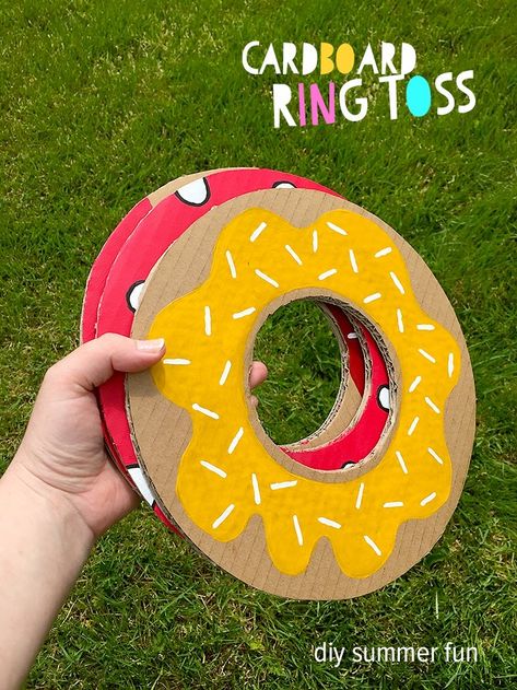 Make Me! – DIY Cardboard Ring Toss Game for Summer Garden Fun - Articles - Fab - Sprinkles of Imagination Zootopia Party, Backyard Party Games, Doughnut Party, Diy With Kids, Shopkins Birthday Party, Donut Birthday Party, Shopkins Birthday, Shopkins Party, Donut Birthday Parties