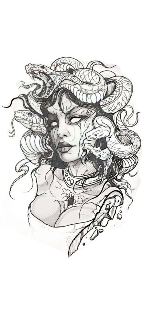 Medusa Tattoo Idea Medusa Body Tattoo, Blackwork Medusa Tattoo, Medusa Back Piece, Men’s Medusa Tattoo, Realistic Woman Tattoo, Enchantress Tattoo Ideas, Unique Medusa Tattoo Forearm, Woman Medusa Tattoo, Tattoo With Woman Face