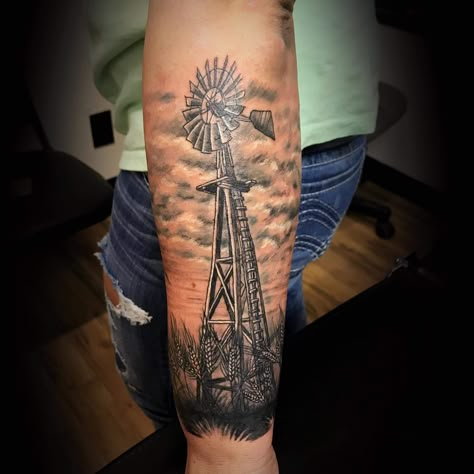 Oklahoma Tattoo, Windmill Tattoo, Farm Tattoo, Rib Tattoos For Guys, Cool Animal Tattoos, Cowboy Tattoos, Country Tattoos, Ink Therapy, Animal Tattoo Ideas