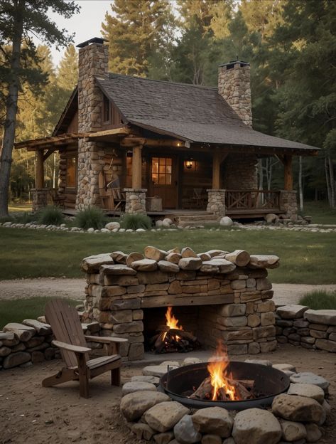 Log Cabin Exterior, Architecture Blueprints, Cabin Exterior, Dream Life House, Hobbit House, Pizza Ovens, Log Cabin Homes, Stone Cottage, Tiny House Cabin