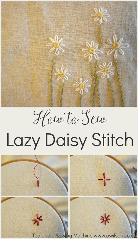 How To Sew Lazy Daisy Stitch - Sewing Flowers, Daisy Stitch, Embroidery Stitches Beginner, Lazy Daisy Stitch, Crewel Embroidery Kits, Embroidery Stitches Tutorial, Beginner Sewing Projects Easy, Pola Sulam, Hand Embroidery Flowers