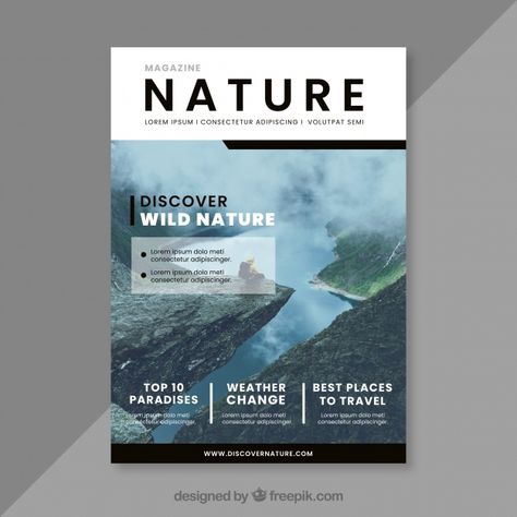 Nature magazine cover template Free Vector Nature Magazine Cover, Magazine Cover Layout, Nature Magazine, Magazine Cover Page, Magazine Cover Ideas, Magazine Design Cover, Layout Magazine, Magazine Front Cover, Magazine Cover Template