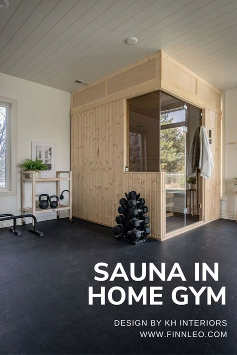 Sauna Workout Room, Gym Sauna Room, Yoga Sauna Room, Gym Shed With Sauna, Basement Wellness Room, Built In Sauna Home, At Home Sauna Room, Home Spa And Gym, Sauna In Garage Ideas