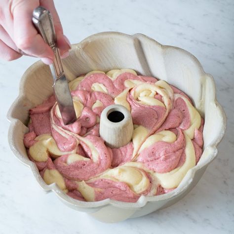 Marbled Strawberry Bundt Cake - Bake from Scratch Strawberry Bundt Cake, Marble Bundt Cake, Raspberry Glaze, Marble Cake Recipes, Cake Mug, Roasted Strawberries, Pink Raspberry, True Summer, Marble Cake