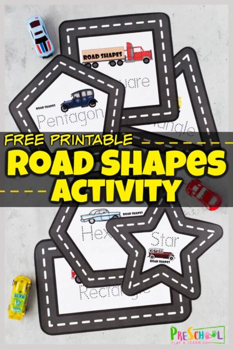 Tower Activities For Preschool, Shape House Preschool, Shape Roads Printable Free, Printable Roads For Toy Cars, Wheel Study Preschool, Transportation Sorting Free Printable, Free Transportation Printables Preschool, Pre K Shape Activities, Roads Creative Curriculum