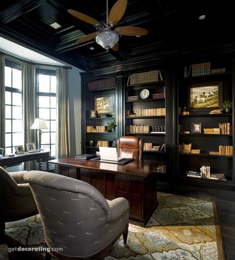 office layout Wallpapering Ceilings, Bourbon Library, Wallpapered Ceilings, Texture Ceiling, Castle Office, Wallpapered Ceiling, Texas Office, Wallpaper Feature, Traditional Home Office