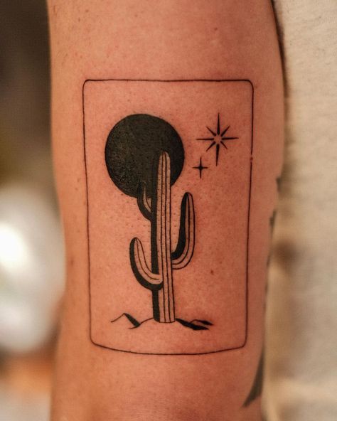 Cat And Cactus Tattoo, Arizona Landscape Tattoo, Desert Rose Tattoo, Mid Century Modern Tattoo, Prickly Pear Cactus Tattoo, Agave Tattoo, Traditional Cactus, Tattoo Cactus, Holiday Tattoos