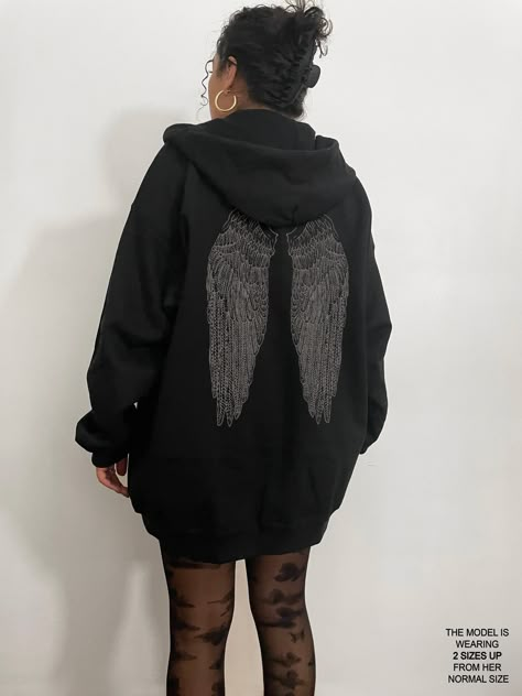 Hangover Hoodie, Oversized Hoodie Outfit, Angel Wings Hoodie, Punk Hoodie, Angel Core, Full Zip Up Hoodie, Oversized Zip Up Hoodie, Alt Clothes, Oversized Clothes