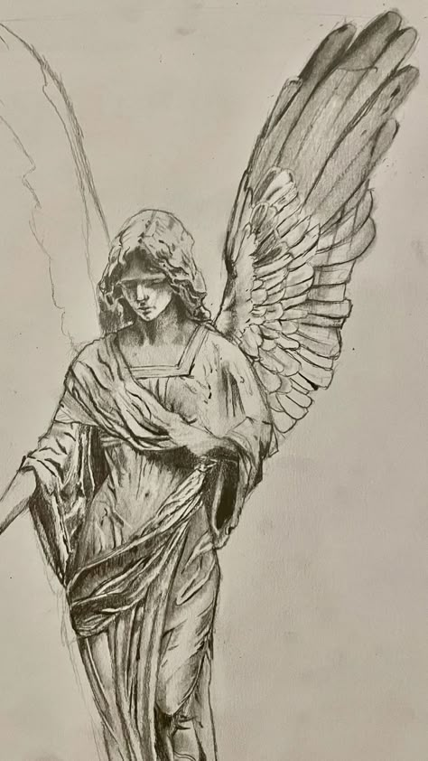 Statues Drawing, Statue With Wings, Greek Drawing, Art Statues, Woman Statue, Istoria Artei, Arte Sketchbook, Arte Inspo, Art Drawings Sketches Creative