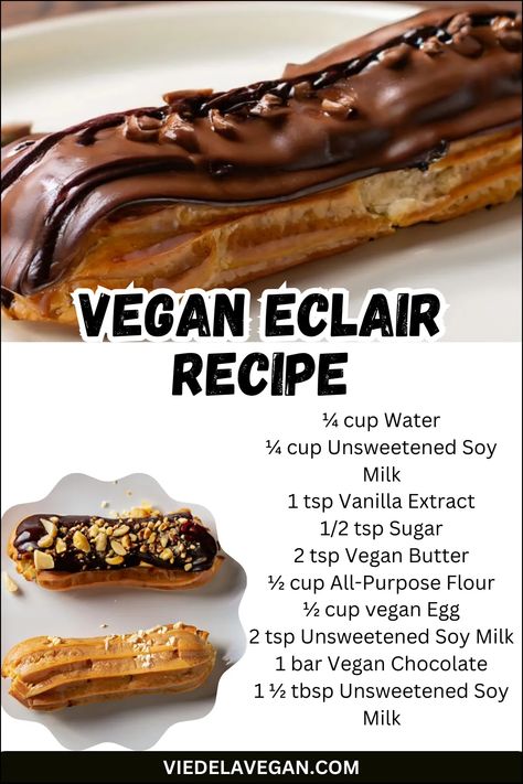 Easy Vegan Eclair Recipe - Delicious Dairy-Free Pastry Vegan Dessert Quick, Vegan Eclairs, Christmas Vegan Recipes, Christmas Vegan, Eclair Recipe, Vegan Pastries, Vegan Baking Recipes, Plant Based Desserts, Vegan Donuts