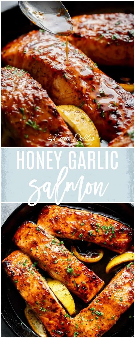 Easy Honey Garlic Salmon, Honey Salmon Recipes, Cook Broccoli, Parmesan Salmon, Sauce For Salmon, Honey Garlic Salmon, Honey Salmon, Crispy Garlic, Pan Recipe