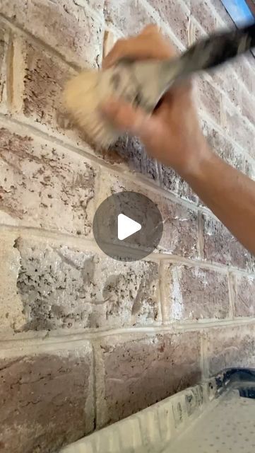 Brick Painting Interior, Off White Fireplace Brick, Paint On Brick Wall, Redoing Fireplace Ideas Brick, Painted Exposed Brick, White Brick Wall Decor Ideas, Smeared Brick Fireplace, Painted Brickwork Interior, Limewash Chimney