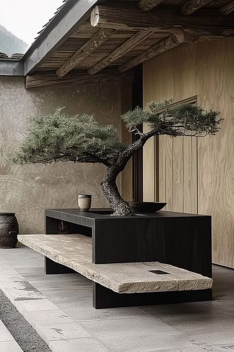 Japanese Brutalist Interior, Dark Wabi Sabi Interior, Wabisabi Living Rooms, Wabi Sabi Stairs, Dark Wabi Sabi, Wabi Sabi Exterior, Wabisabi Architecture, Wabi Sabi Outdoor, Wabi Sabi Office