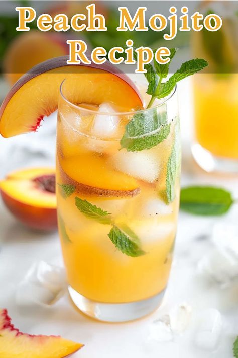 The Peach Mojito is a refreshing and fruity twist on the classic mojito. It combines the smoothness of white rum with the sweetness of peach nectar and the citrusy kick of lime juice. Peach Mojito, Classic Mojito, Peach Nectar, Orange Liqueur, Mojito Cocktail, White Rum, Sparkling Water, Mojito, Lime Juice