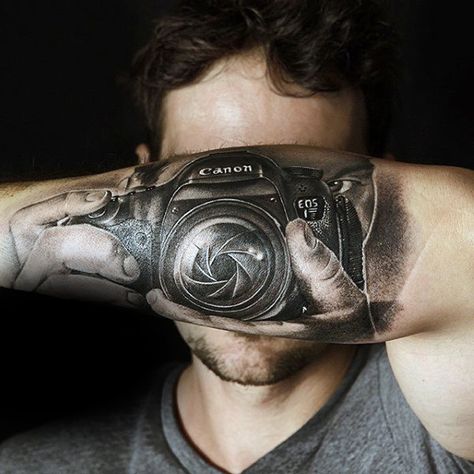 80 Camera Tattoo Designs For Men - Photography Ink Ideas Camera Tattoo Design, Photography Tattoos, Photographer Tattoo, Live Tattoo, Camera Tattoos, Photography Tattoo, Kunst Tattoos, Camera Tattoo, Theme Tattoo