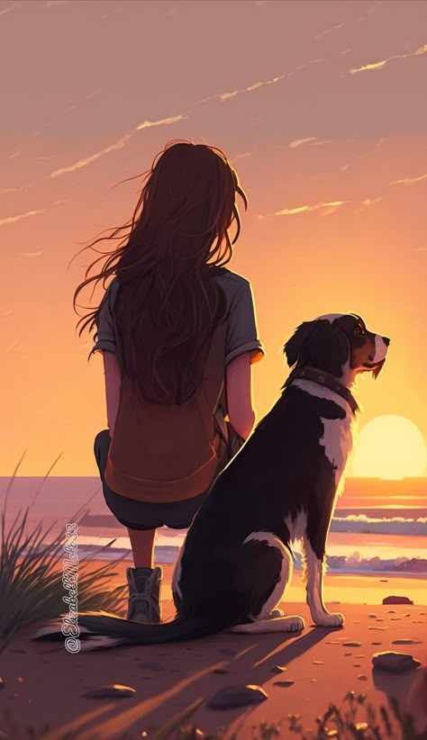 Life With A Dog, Cute White Dogs, Martial Arts Master, Anime Dog, A Girl And Her Dog, Calming Pictures, Girl And Her Dog, Dog Animation, Dog Line Art