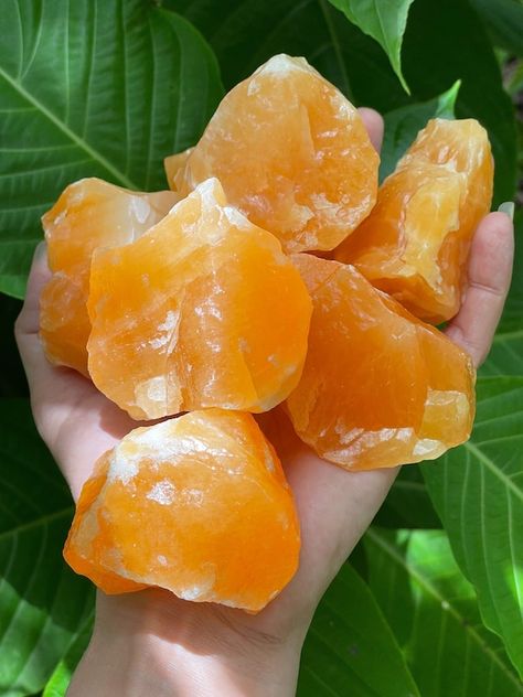 Window Sunlight, Rock Collecting, Cleansing Crystals, Raw Minerals, Orange Crystals, Orange Calcite, Pretty Rocks, Orange Orange, Calcite Crystal