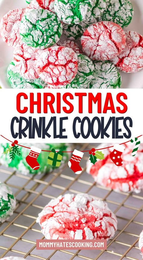 christmas crinkle cookies with cake mix Cake Mix Cookies Christmas, Best Cake Mix Cookies, Crinkle Cookies Cake Mix, Youth Christmas Party, Christmas Crinkle Cookies, Cookies With Cake Mix, Holiday Deserts, Best Cake Mix, Best Christmas Cookie Recipes