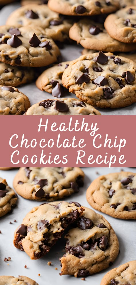 Healthy Chocolate Chip Cookies Recipe | Cheff Recipes Healthy Chocolate Chip Desserts, Chocolate Chip Healthy Cookies, Healthy Chocolate Chip Cookie Recipe, Healthier Cookies Recipes, Homemade Healthy Cookies, No Sugar Chocolate Chip Cookies, Healthy Homemade Cookies, Clean Ingredient Cookies, Unsweetened Baking Chocolate Recipes