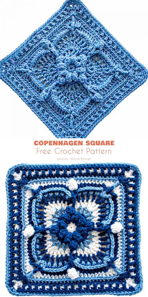 Crochet Square Ideas and Free Crochet Patterns - Your Crochet Fisherman's Ring Crochet Square, Crochet Written Patterns English, Crochet Solid Square Pattern Free, Two Color Crochet Granny Square, 9 Inch Granny Square Free Pattern, Copenhagen Crochet Square, Crochet Large Squares Pattern Free, Granny Square Crochet Pattern Thick Yarn, Elegant Granny Square Crochet