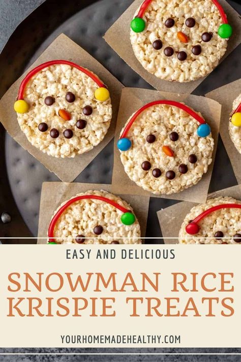 Add some holiday cheer to your winter parties this year with these no-bake Snowman Rice Krispie Treats! They're the perfect winter dessert to bring to school events, gift exchanges, and a kid-friendly snow day activity. All you need is 6 simple ingredients, plus candies for decorating. Carrot And Sweet Potato Soup, Carrot And Sweet Potato, Christmas Food Crafts, Kids Food Crafts, Winter Snack, Winter Dessert, Winter Cooking, Food Activities, Winter Treats