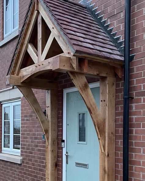 Bespoke porch canopy in solid oak. Fancy one yourself? We can provide it in kit form for you to fit or we can supply AND fit. Simply drop us a message. ☺️ Oak Canopy Porch, Front Porch Canopy, Over Door Canopy, Craftsman Style Porch, Exterior Plants, Canopy Porch, Front Door Canopy, Porch Canopy, House Awnings