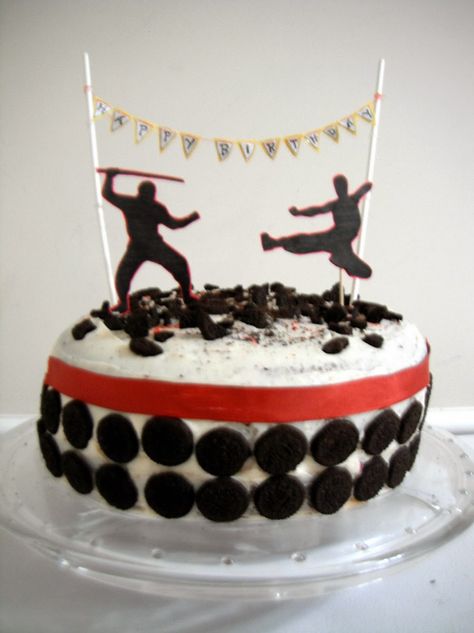 Ninja Cake                                                                                                                                                                                 More Ninja Cake Ideas Boys, Ninja Cake Ideas, Ninja Warrior Birthday Cake, Mini Ninjas, Ninja Birthday Cake, Ninja Themed Birthday Party, Karate Party, Ninja Cake, Ninja Theme