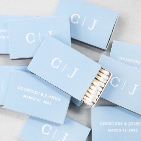 Names & Initials Custom Matches - Foxblossom Co. Personalized Matches For Wedding, Rehearsal Dinner Gifts, Wedding Matchbooks, Coastal Wedding Favors, Personalized Wedding Ideas, Wedding Personalization, Wedding Matches Favors, Coastal Wedding Decor, Matchbox Wedding Favors