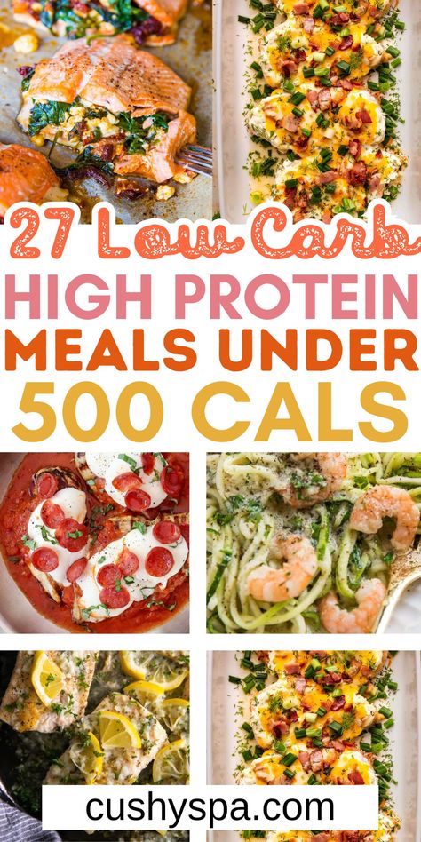 Try these low carb recipes that are high in protein and under 500 calories! Perfect for a healthy eating diet, these low calorie meals are ideal for satisfying dinners without compromising your goals. Try these high protein dinners tonight. Low Calorie And Low Carb Meals, Low Calorie High Protein Low Carb Meals, Calorie Wise Meals, High Protein Low Cal Crockpot Recipes, Healthy But Good Recipes, Zepbound Diet Recipes, Recipes Under 500 Calories Healthy, Low Cal Keto Meals, Low Calorie And Carb Meals