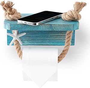 Perfeso.L Nautical Rope Toilet Paper Holder Blue Farmhouse Bathroom Decor – Wall Mount Starfish Coastal Beach Rope Towel Holder Towel Rack Unique Rustic Tissue Roll Holder with Wood Shelf Sea Decor Bathroom, Bathroom Decor Ocean Theme, Ocean Themed House Decor, Coastal Mountain Decor, Boho Beach Bathroom Decor, Ship Themed Bathroom, Wood Beach Decor, Surf Themed Bathroom, Under The Sea Bathroom Decor