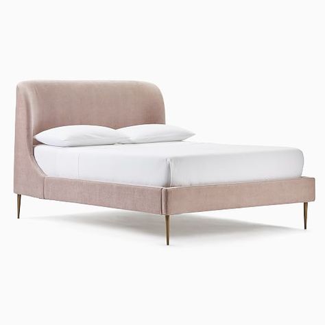 Lana Upholstered Bed (In-Stock & Ready to Ship) Lana Upholstered Bed, Apartment Lifestyle, Reclaimed Wood Beds, West Elm Bedding, Modern Upholstered Beds, Mid Century Bed, Oversized Furniture, Curved Headboard, Kids Bed