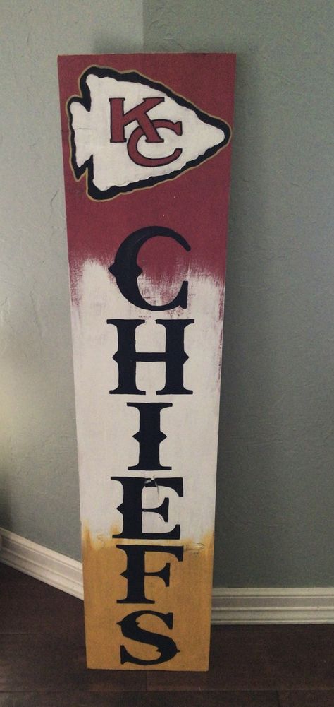 Kansas City Chiefs Welcome Sign, Welcome Wooden Signs Front Porches, Kc Chiefs Outdoor Decor, Chiefs Welcome Sign Front Door, Kc Chiefs Man Cave, Diy Kc Chiefs Crafts, Chiefs Wooden Signs, Sports Porch Signs, Porch Sitters Wood Crafts