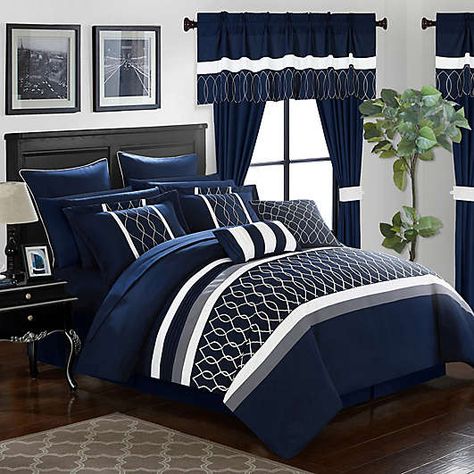 Linen Pattern, Set Bed, Unique Beds, Bed In A Bag, King Comforter Sets, Luxury Bedding Sets, Queen Comforter Sets, Bedding Stores, Blue Bedroom