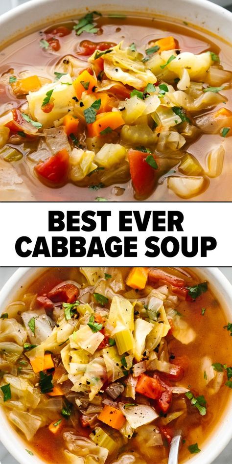 Cabbage Soup Easy, Best Cabbage Soup, Cabbage Recipes Healthy, Cabbage Soup Diet Recipe, Cabbage Soup Recipe, Vegetarian Soup Recipes, Cabbage Soup Diet, Homemade Soup Recipe, Soup Easy