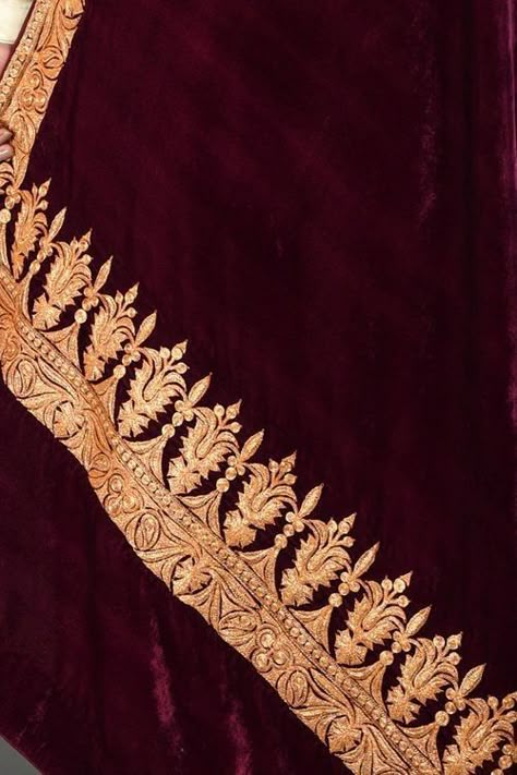 Kashmiri Tilla Embroidery, Velvet Shawls, Tilla Embroidery, Velvet Dupatta, Embroidery Suits Punjabi, Kashmiri Shawls, Velvet Shawl, Velvet Dress Designs, Wedding Couture