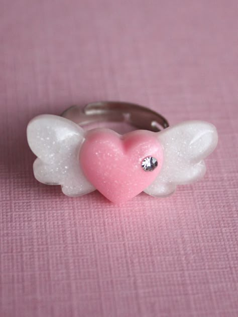 Kawaii Ring, Kawaii Clay, Kawaii Fairy, Winged Heart, Yami Kawaii, Kawaii Jewelry, Kawaii Accessories, Kawaii Aesthetic, Iron Metal