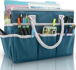 Cupohus Art Organizer Craft Storage Tote Bag with Pockets and Handles, Oxford Fabric Carrying Caddy for Teacher, Officer, Artist, Traveler, and more –Dark Green Art Organizer, Tool Tote, Tote Bag With Pockets, Bag With Pockets, Sewing Supplies Storage, Storage Tote, Tote Storage, Art Organization, Canvas Bags