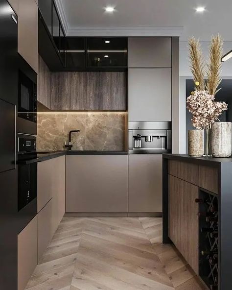 Taupe Kitchen, Beige Kitchen, Modern Kitchen Interiors, Kitchen Interior Design Decor, Kitchen Interior Design Modern, Modern Kitchen Cabinets, House Design Kitchen, Kitchen Design Decor, Grey Kitchens