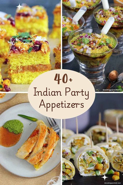 Are you ready to elevate your Indian festival party and gathering with some mouthwatering vegetarian starters? Dive into this delightful collection of classic and fusion Indian Party appetizers that will leave your taste buds dancing! With 40  scrumptious appetizer options, these delectable bite-sized treats are the perfect way to kick off the festivities. Appetizers Easy Finger Food Indian, Easy Quick Party Appetizers, Indian Fusion Party Food, Vegetarian Cocktail Party Appetizers, Snacks For Party Vegetarian, Bhel Puri Serving Ideas, Vegetarian Recipes For Parties, Indian Fusion Appetizers Parties, Indian Fusion Snacks