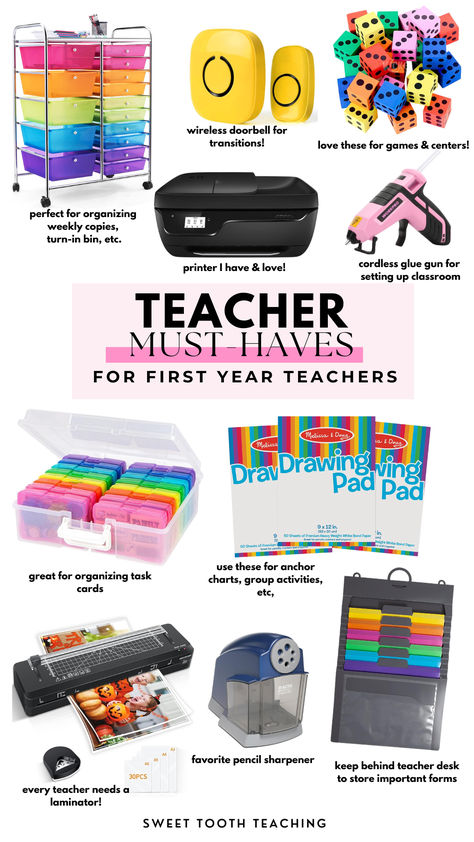 Must have items for first year teachers! Here is a list of items you need in the classroom and will make your first year of teaching run smoothly! Teacher Supplies Must Have, 1st Grade Teacher Must Haves, 1st Year Teacher Must Haves, Classroom Amazon Must Haves, Amazon Wishlist For Teachers, First Year Teacher Must Haves Elementary, Teacher Wish List Ideas, Teacher Amazon Wish List, Teacher Must Haves Elementary